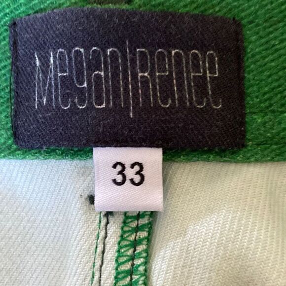 Megan Renee Rio, kelly green denim zip fly mini skirt, size 33/16 - Picture 6 of 6